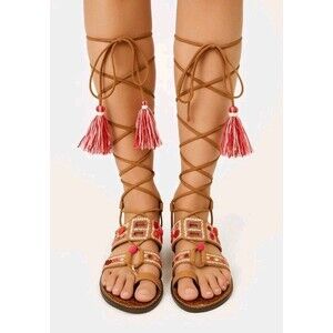 Sam Edelman Gretchen Boho Gladiator Tassle Sandal Pink Mixed Womens 9 Festival